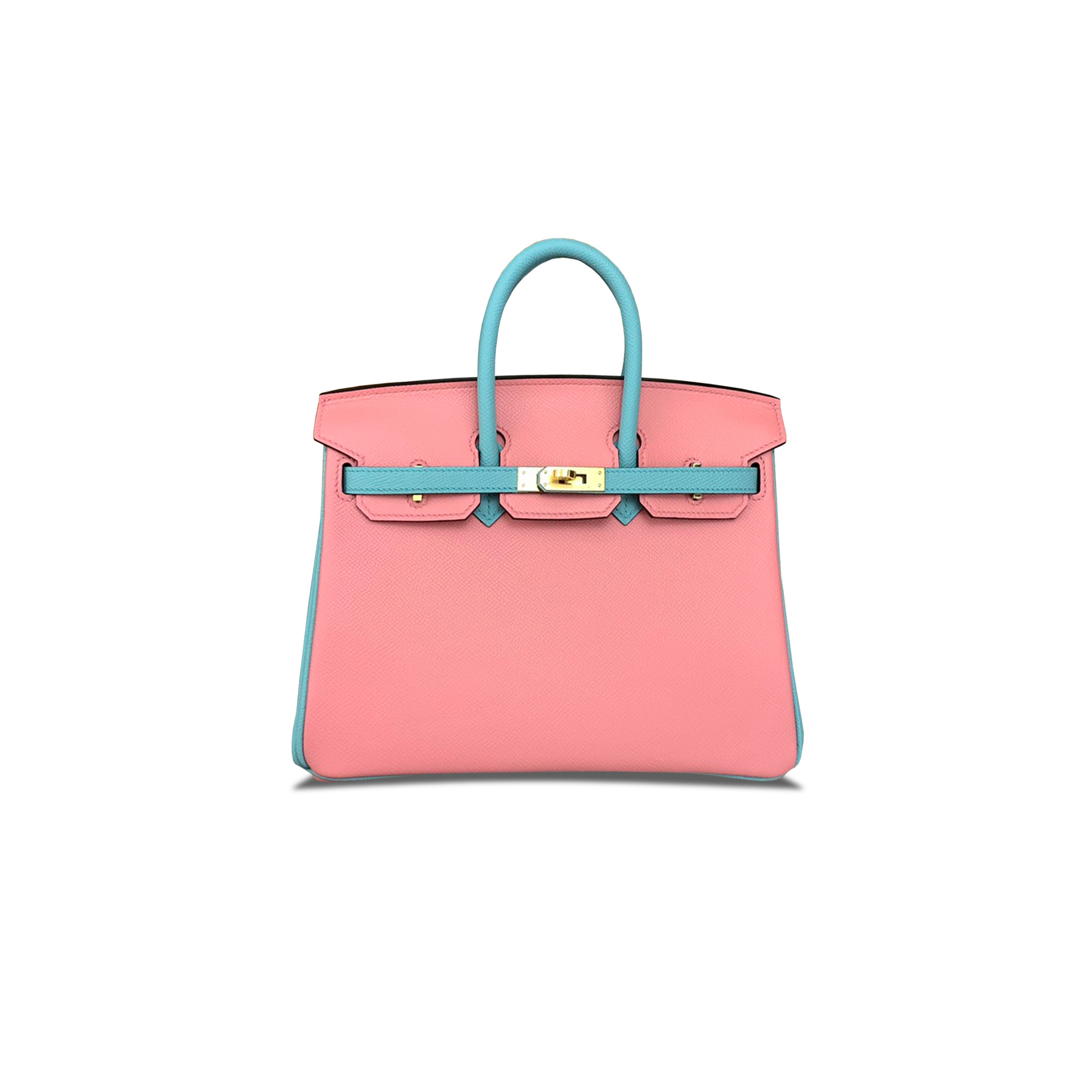 HERMES MASTER BIRKIN 25 EPSOM MILKSHAKE PINK MACARON BLUE GOLD BUCKLE H028369CK22 (25*18*13cm)